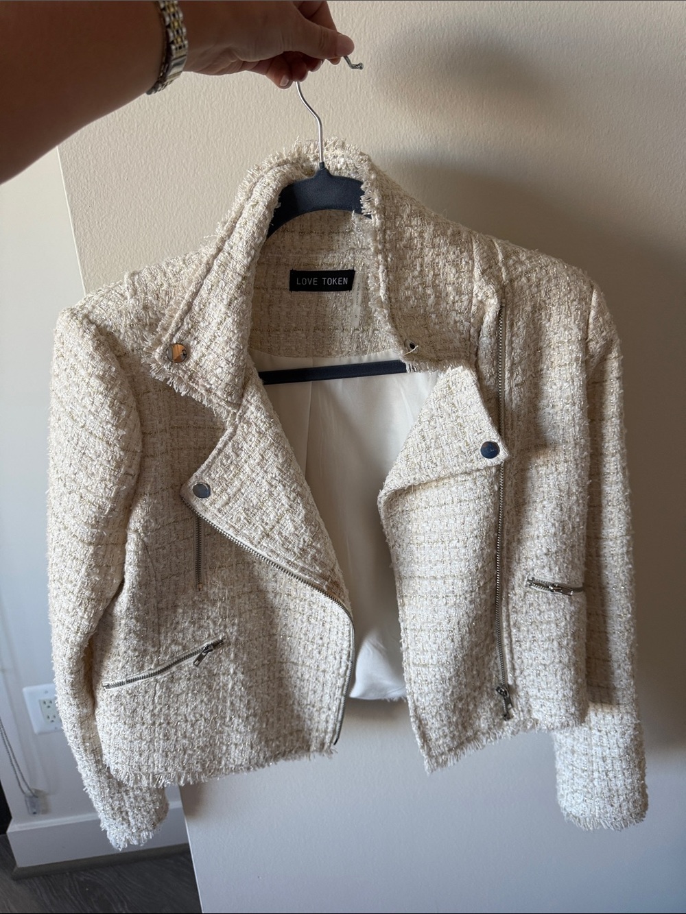 Love Token Cream Tweed Moto Blazer